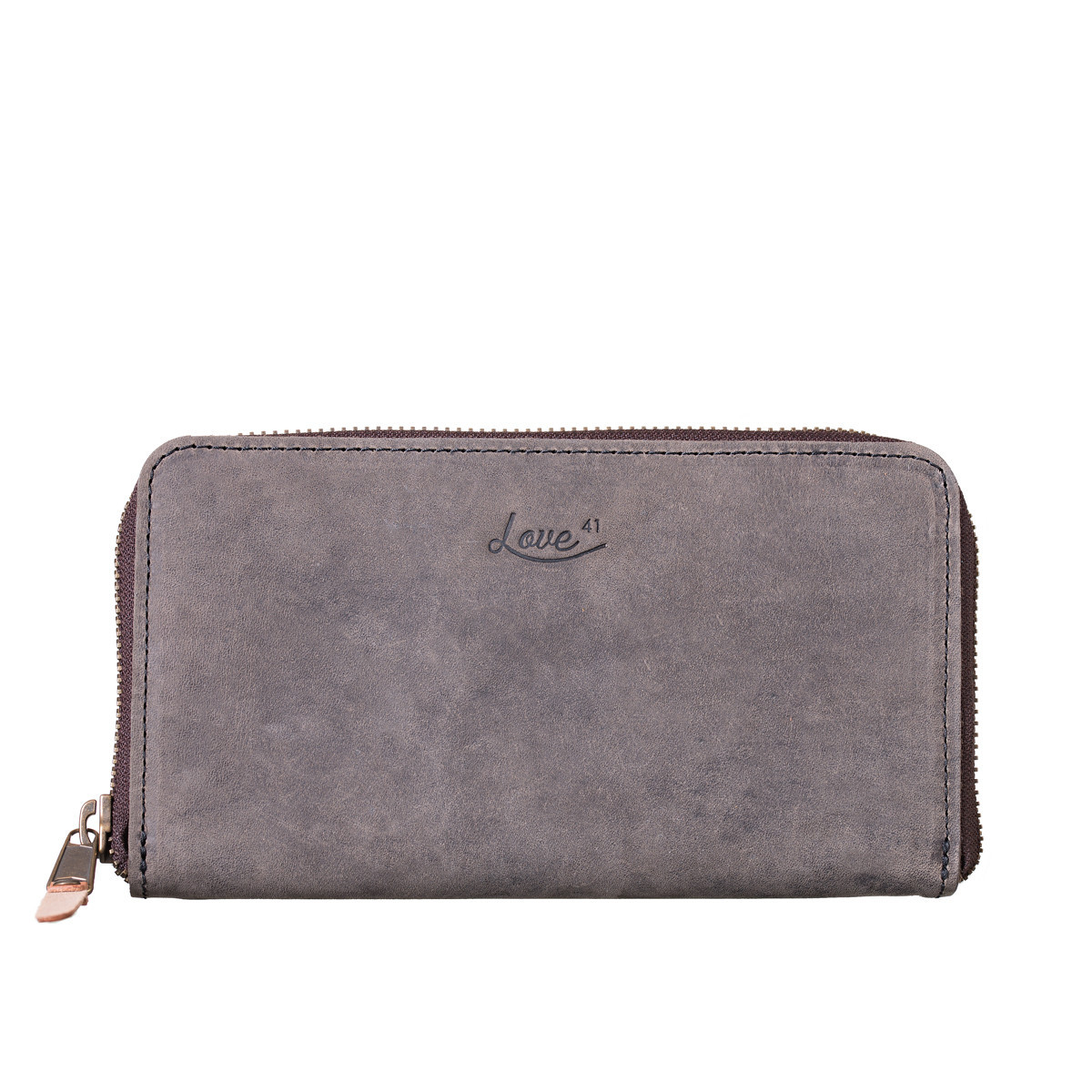 gray leather wristlet