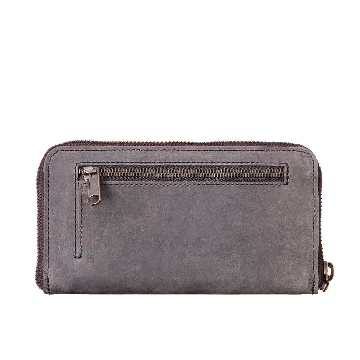gray leather wristlet