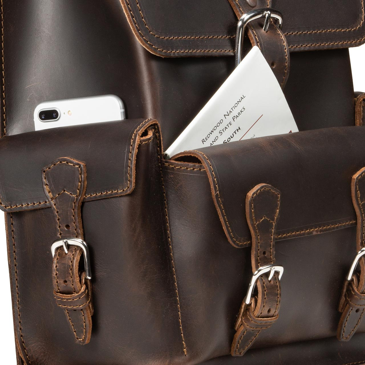 thin front pocket leather backpack