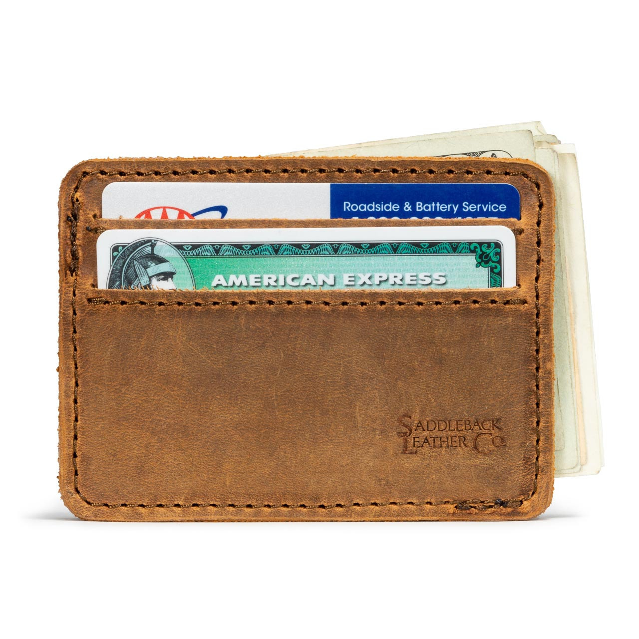 Dave's Deals Front Pocket Leather ID Wallet - Tobacco
