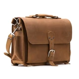 High quality tan full grain Dave's Deals Slim Leather Briefcase - Tobacco front view - Saddleback Leather