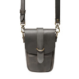 This is the front view of the carbon black Crossbody Leather Koroha Pouch