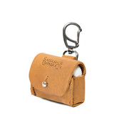 High quality side angle image of the tan Leather AirPod Pro Case.