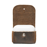 High quality front image of the dark brown Leather AirPod Pro Case open.