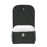 High quality front image of the black Leather AirPod Pro Case open.
