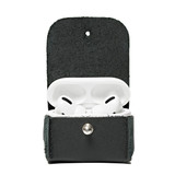 High quality front image of the black Leather AirPod Pro Case open with the AirPod Pro Case open.