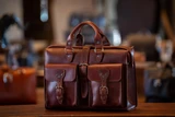 High quality lifestyle image of the flight bag leather briefcase in reddish brown. Made by Saddleback
