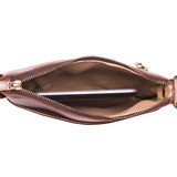 High quality inside view of the Crossbody Leather Zipper Pouch in red brown