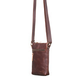 High quality side view of the Crossbody Leather Zipper Pouch in red brown