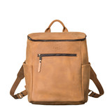 High quality front view of the leather all in one backpack in light tan