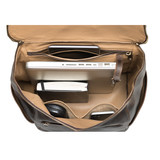 High quality inside view of the leather all in one backpack in dark coffee