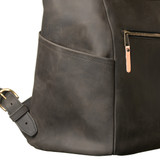 High quality pocket view of the leather all in one backpack in black