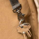 High quality key clip view of the leather all in one backpack in black