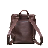 High quality back view of the newly redesigned All in one leather backpack in red brown