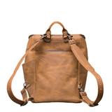 High quality back view of the newly redesigned All in one leather backpack in tan