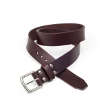 High quality red brown leather belt with no stitching and made with thick leather.