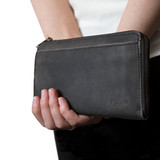 High quality model view of carbon black medium leather wallet