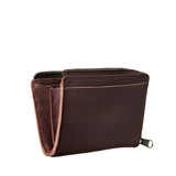 High quality side view of the reddish brown medium leather wallet