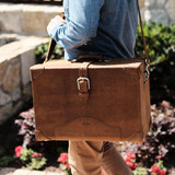 High quality full grain leather Grandfather Overnight Case side view - Saddleback Leather