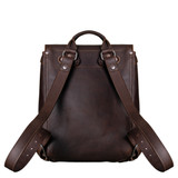 High quality backside of the 12" tumbled leather drawstring backpack. Made by Saddleback