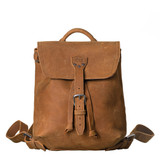 High quality front of the tan tumbled leather 12" drawstring backpack from Saddleback Leather