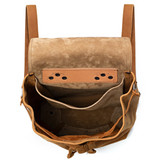 High quality inside of the tan tumbled leather 12" drawstring backpack. Made by Saddleback