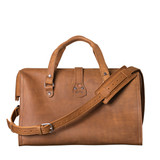 High quality back view of Saddleback Leather's Deep Pocket Leather Duffle Bag in Tan Brown / tan
