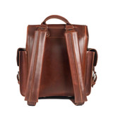 Chestnut colored leather backpack by Saddleback.