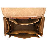 Inside view of the Hiker's Backpack in tobacco leather.