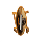 A top down view of the leather Sunday Tote by Saddleback.