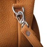 High quality a light tan leather purse with a removable strap.