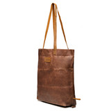 Side view of the burnt sausage travel tote. Made by Saddleback