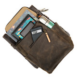 High quality our Medium All In One leather Backpack in carbon black-with device