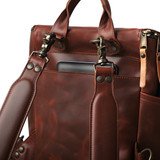 High quality our Medium All In One leather Backpack in reddish brown-up close