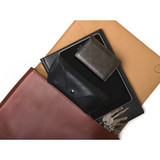 High quality large red brown magnetic fold over leather purse inside