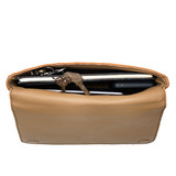 High quality large tan magnetic fold over leather purse inside