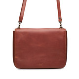High quality large red brown magnetic fold over leather purse front