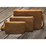 High quality tan full grain leather Magnetic Fold Over Bag-Medium interior view - Saddleback Leather