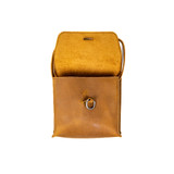High quality inside of the tan colored medium leather organizer bag with the flap lifted up. Made by Saddleback