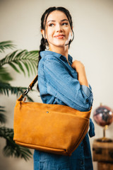 High quality dark brown full grain leather London Sling Large back view - Saddleback Leather