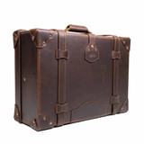 High quality back view of the dark brown medium suitcase with handcrafted details and stitching. Made by Saddleback