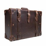High quality dark brown medium suitcase with side view. Made by Saddleback