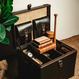 High quality dark brown full grain leather Small Trunk back view - Saddleback Leather