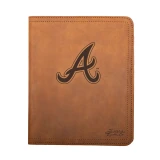 High quality tan colored leather portfolio for the Atlanta Braves, made by Saddleback