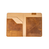 Leather portfolio in the color tobacco, opened with nothing in it, with a Baltimore Orioles logo on it, made by Saddleback