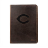 High quality dark brown leather portfolio with Cincinnati Reds logo on the front, made by Saddleback