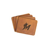 High quality tan colored leather coaster set of 4 with the Miami Marlins logo. Made by Saddleback