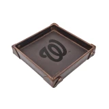 High quality dark brown colored leather valet tray with the Washington Nationals logo in the center. Made by Saddleback