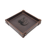 High quality dark brown colored leather valet tray with Baltimore Orioles logo, made by Saddleback
