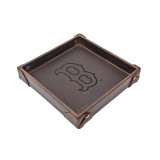 High quality dark brown colored leather valet tray with Boston Red Sox logo, made by Saddleback